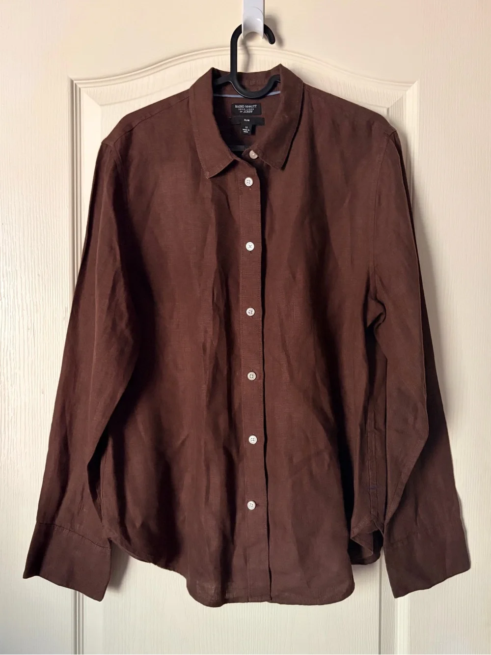 J. Crew Baird McNutt Women’s Brown Button-Up Linen Shirt, Slim, 12